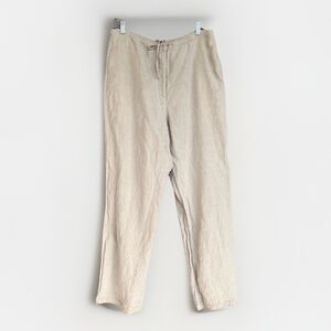 Liz Claiborne Linen Lace Trim Pants Womens 12 Beige Coastal Grandma Minimalist